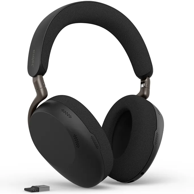 Jabra Evolve3 85 UC Schwarz Kabelloses Bluetooth-Headset inkl. USB-A Dongle und kabellosem Ladepad, ANC (Aktive Geräuchunterdrückung)