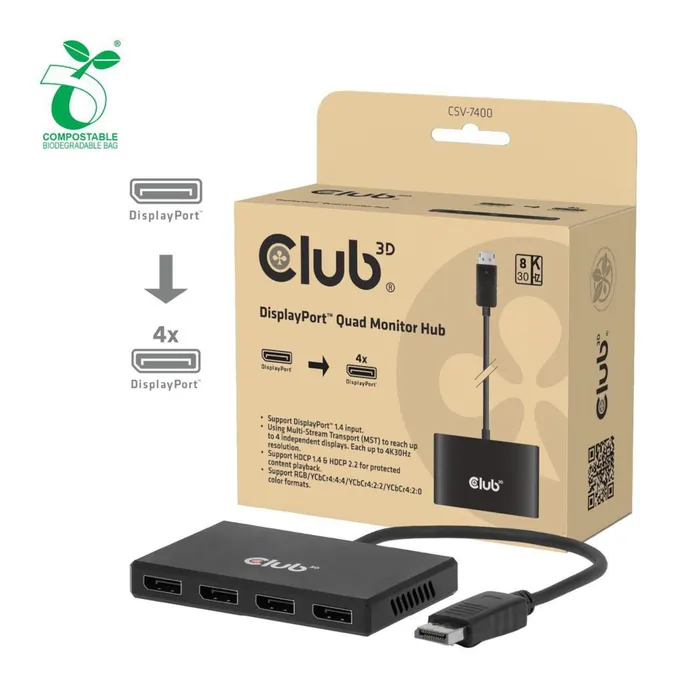 Club 3D CSV-7400 DisplayPort™ Quad Monitor MST 4x4K30Hz