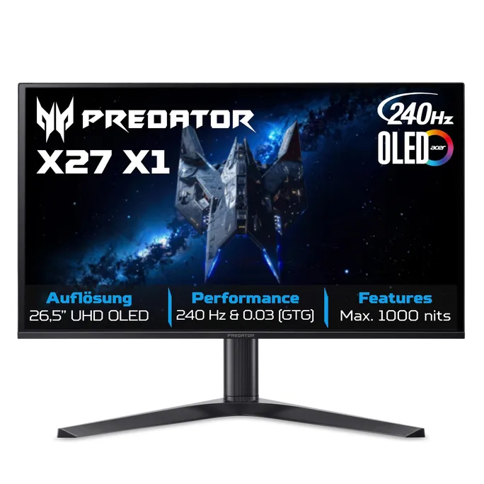 Acer Predator X27X1bmiippruzx 26.5 Zoll 4K (UHD) QD-OLED 240 Hz Gaming Monitor 16:9 DP/HDMI/USB-C PD65W