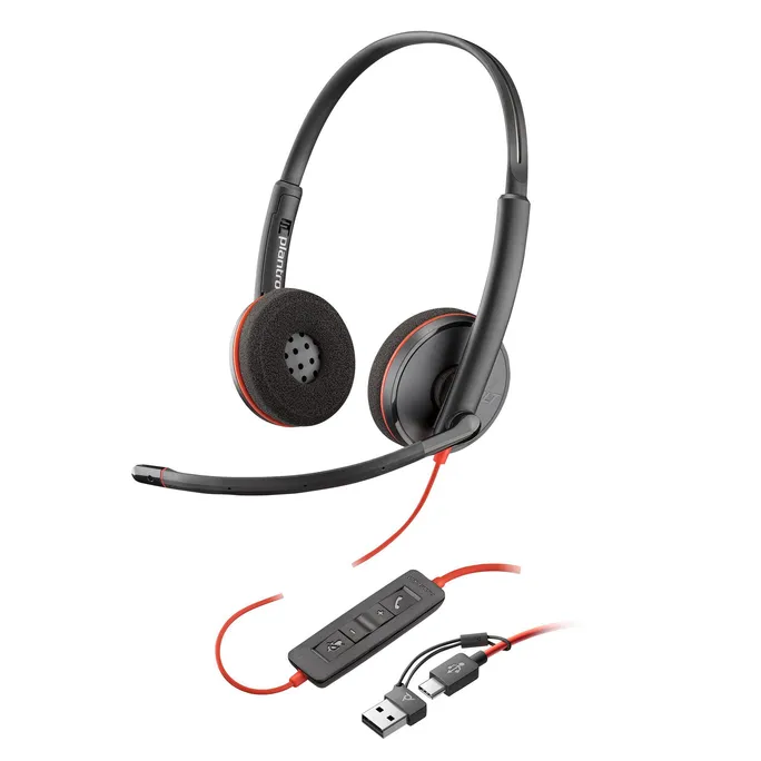 Poly Blackwire 3220 Schwarz Kabelgebundenes Stereo-Headset, USB-C/A, unterstützt Poly Lens