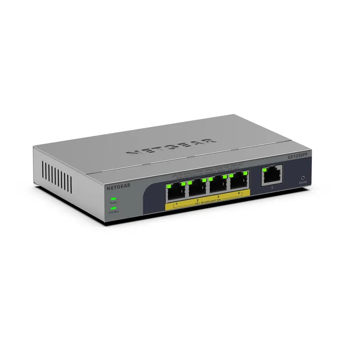 NETGEAR GS105EPP 8-Port Gigabit Ethernet Hochleistungs PoE + Plus Switch, PoE Budget 120 W, lüfterlos, Metallgehäuse