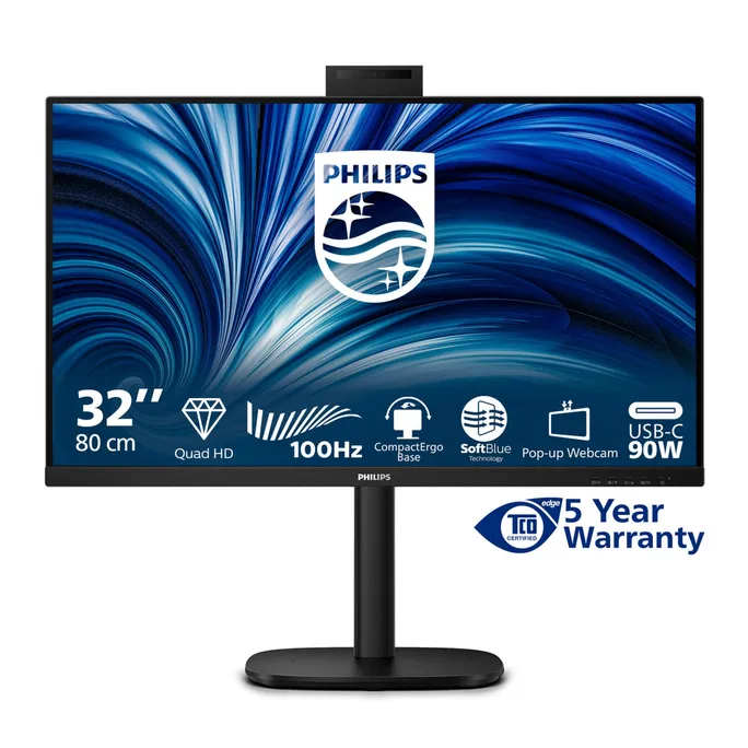 Philips 32B2U3601H 31.5 Zoll QHD IPS Office Monitor 16:9 100 Hz DP/HDMI/USB-C PD90W/LAN Dock Webcam