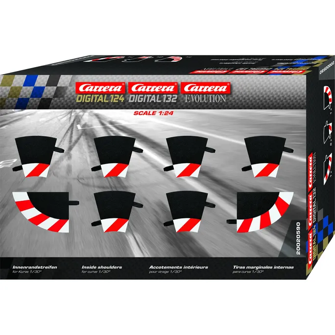 Carrera Digital 124 Innenrandstreifen für Kurve 1/30° (6), Endstücke (2)