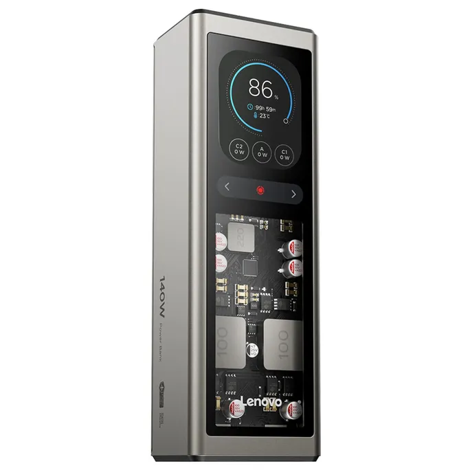 Lenovo 140W Laptop Powerbank Gold/Grau – 2x USB-C, 1x USB-A, 20.000 mAh, HD-TFT-Display