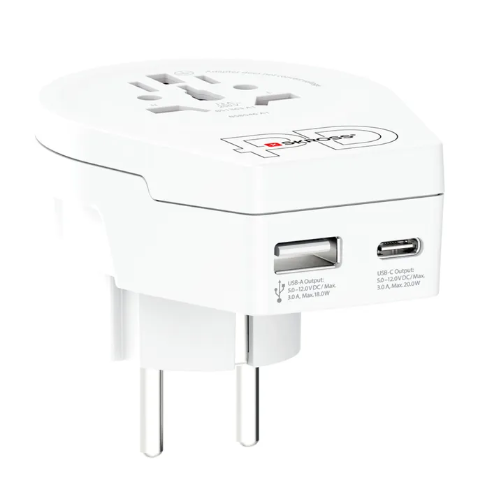 SKROSS World für Europa USB C20PD Reiseadapter mit USB 1.500295-E