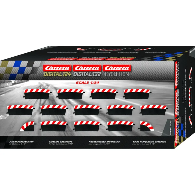Carrera Digital 124 Außenrandstreifen für Steilkurve 4/15° (12), Endstücke (2)