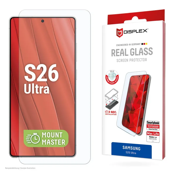 DISPLEX Real Glass Samsung Galaxy S26 Ultra mit MM-Montagehilfe
