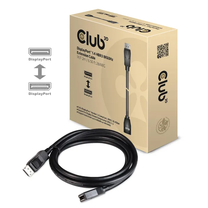 Club 3D CAC-1022 DisplayPort™ 1.4 HBR3 8K60Hz / 4K144Hz Extension Cable M/F 2m 28AW