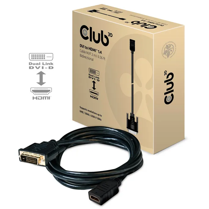 Club 3D CAC-1211 DVI / HDMI™ 1.4 Kabel M/F 2m Bidirectional
