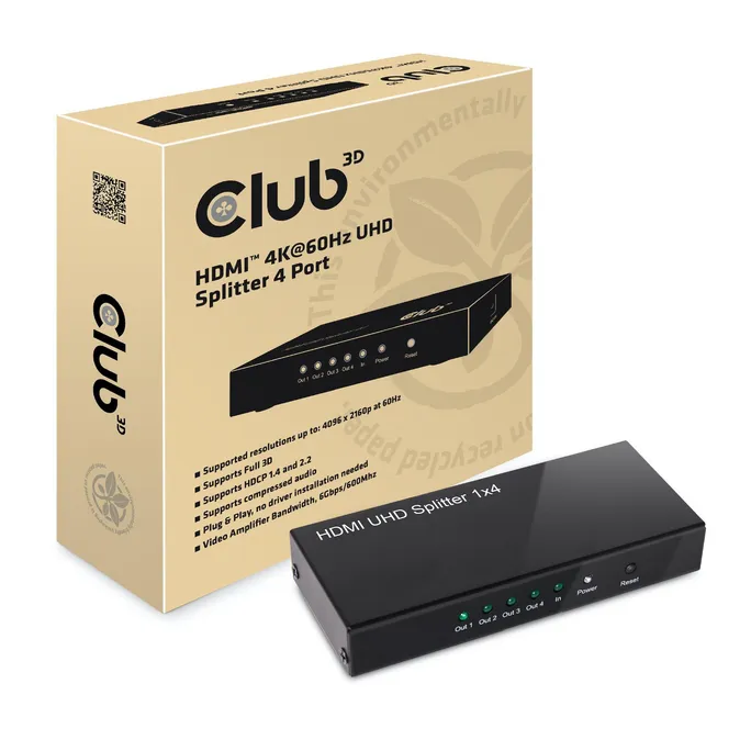 Club 3D CSV-1380 HDMI™ 4K@60Hz UHD Splitter 4 Ports