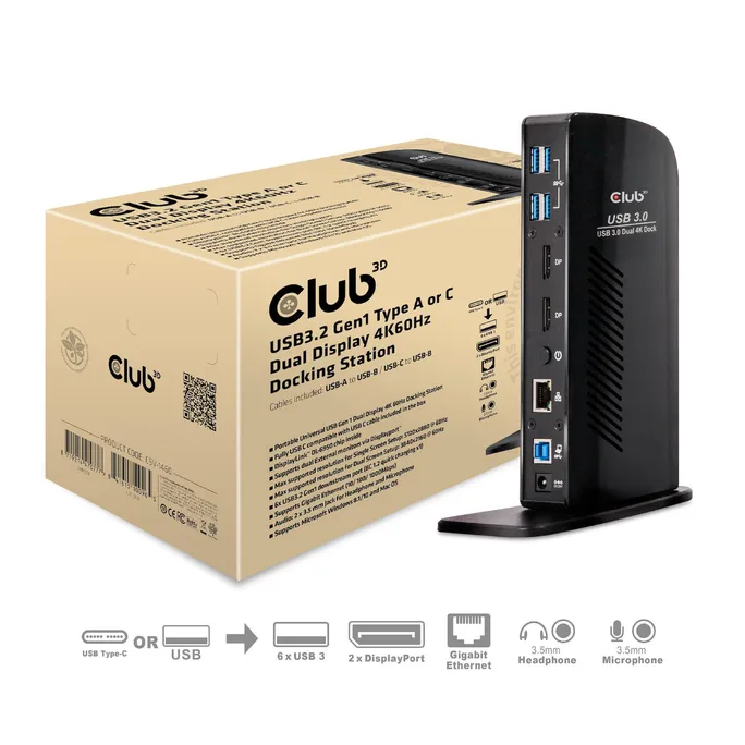 Club 3D CSV-1460 USB-A 5Gbps / USB-C®Dual Display 4K60Hz Docking Station