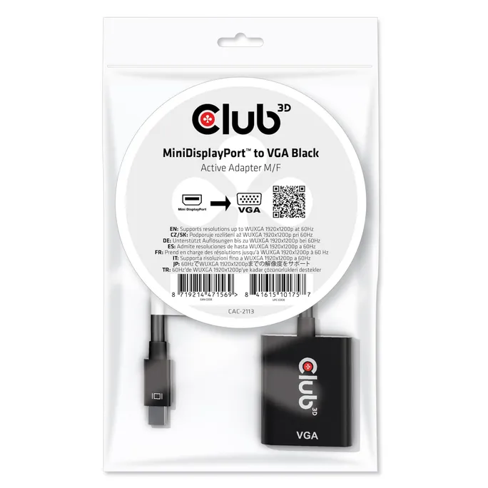 Club 3D CAC-2113 MiniDisplayPort™ / VGA Black Active Adapter M/F