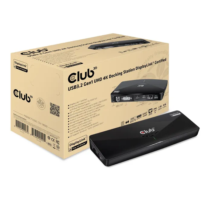 Club 3D CSV -3103D USB-A 5Gbps UHD 4K Docking Station DisplayLink® Certified