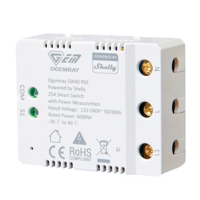 Shelly PbS Ogemray smarter Relaisschalter 25A Großgeräte Relais Messfunktion WLAN LAN BT