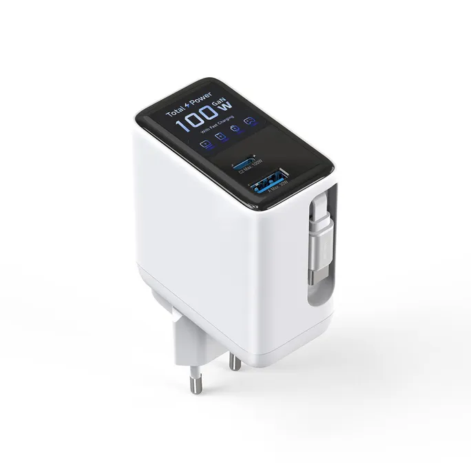 4smarts GaN Flex Screen AI 100W Ladegerät  2 USB-C+1 USB-A weiß