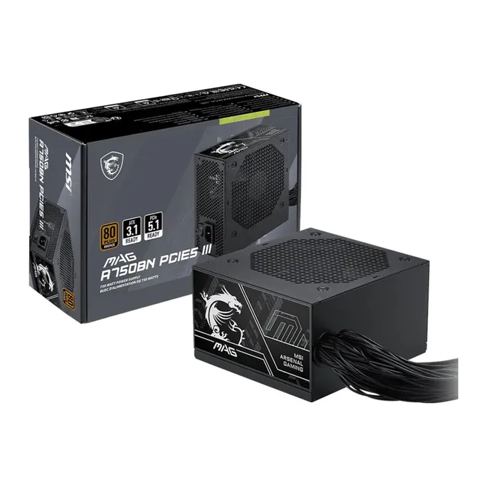 MSI MAG A750BN PCIE5 III 750 Watt ATX 3.1 PCIe 5.1 80+ Bronze Netzteil 120mm Lüfter