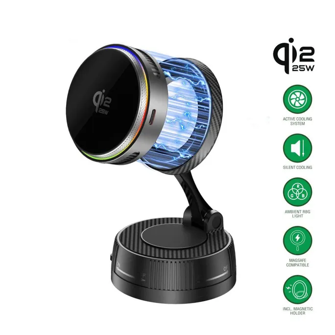 4smarts Qi2 25W MagSafe Ladegerät Kühlung, RGB 360 Halter schwarz