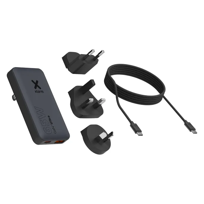 Xtorm TravelPro GaN3 Ultra Wand-Ladegerät Set 65W PD 1x USB-C 1x USB-A Austauschbare Stecker 1m 100W USB-C K