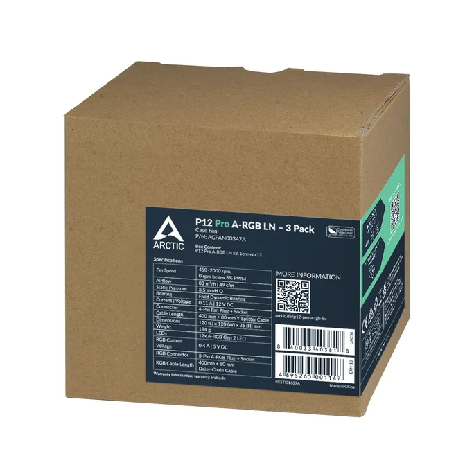 ARCTIC Gehäuselüfter P12 Pro A-RGB LN 3er Pack 120 mm schwarz 4-pin + Splitter