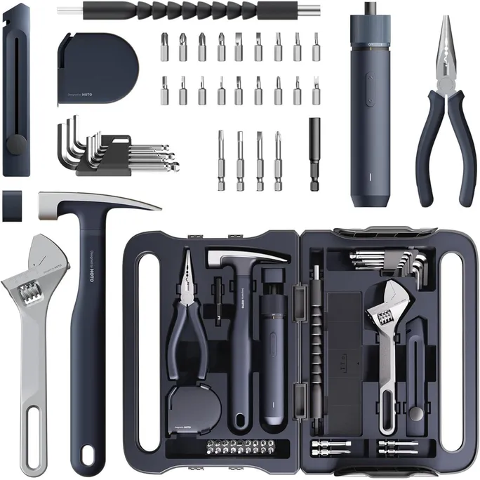 HOTO QWGJB003 Household Tool Set – 40-teiliges Werkzeugset mit 3,6V Akku-Schrauber, Handwerkzeugen & Design-Werkzeugkoffer