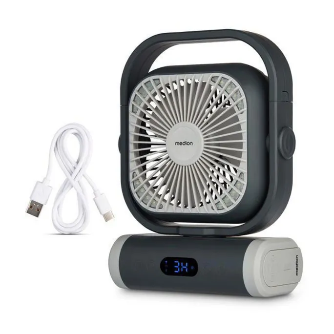 Medion MD12065 E10 TF Camping Ventilator 5 Stufen mit Powerbank Funktion schwarz
