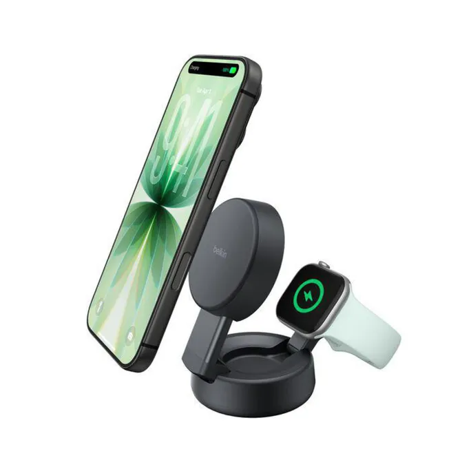 Belkin UltraCharge Pro Verstellbare magnetische Qi2 25W 2-in-1-Ladestation anthrazit