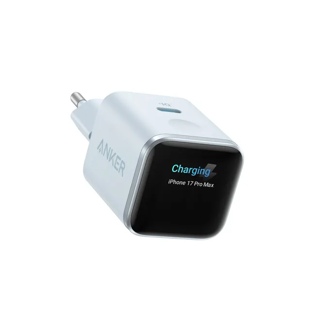 Anker Nano Ladegerät (45W, Smart Display) ActiveShield 5.0, GaN, Pastellblau