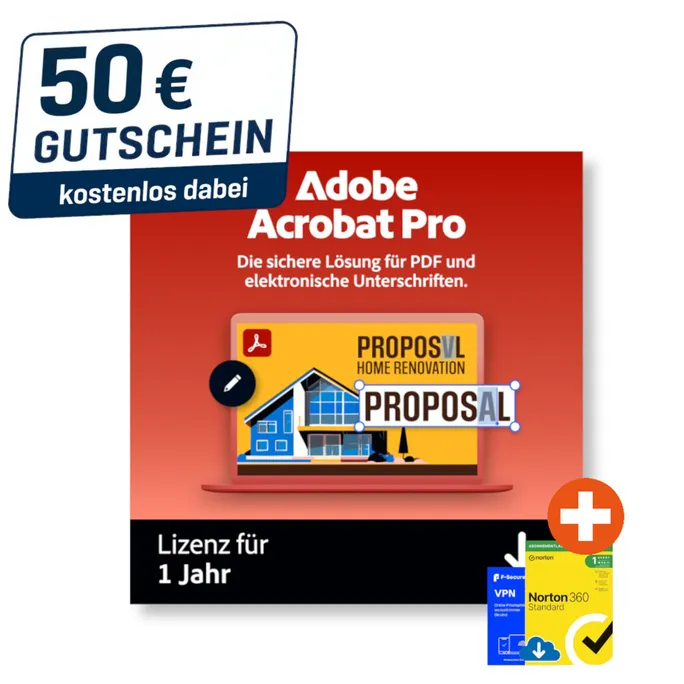 Adobe Acrobat Pro | Download & Key | inkl. 50€ Gutschein | inkl. Norton & F-Secure
