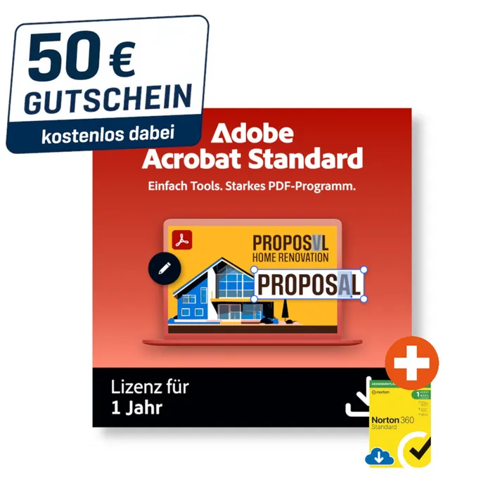 Adobe Acrobat Standard | Download & Key | inkl. 50€ Gutschein | inkl. Norton