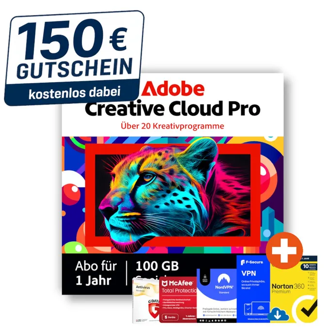 Adobe Creative Cloud Pro | Download & Key | inkl. 150€ Gutschein | inkl. Norton, F-Secure, McAfee, NordVPN & GData
