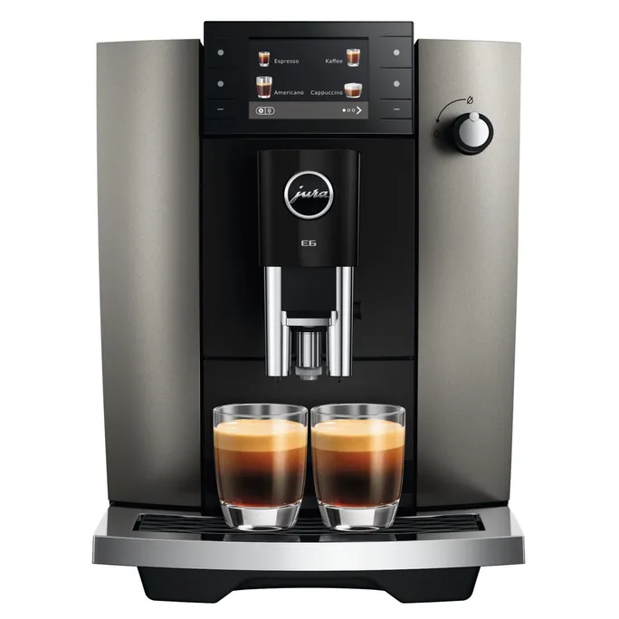 JURA E6 (ED) Kaffeevollautomat, 17 Spezialitäten, 3,5''-Farbdisplay, WiFi-fähig, Hot & Light Brew, Feinschaum-Technologie, Energiesparmodus, Dark Inox