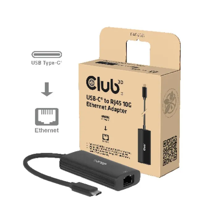 Club 3D USB-C®-zu-RJ45-10G-Ethernet-Adapter St./ Bu.