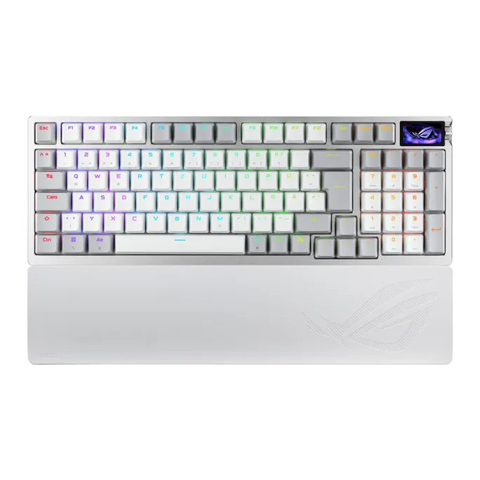 ASUS ROG Azoth 96 HE Weiß – Kabellose Analoge Gaming Tastatur - Hot-Swap ROG HFX V2 Magnetic Switches, USB-C, 2.4Ghz, Bluetooth, 8000 Hz Abtastrate, OLED Touchscreen