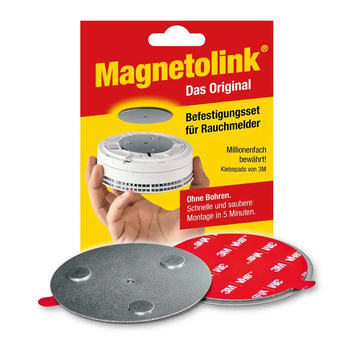 Magnetolink, Magnetbefestigungsset für Rauchmelder, Werkzeugfreie Montage mit 3M-Klebepads für alle Rauchmelder ab Ø70mm