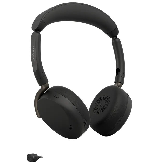 Jabra Evolve3 65 Flex UC Schwarz Kabelloses Bluetooth-Headset, USB-C Dongle, ANC, faltbar, UC-zertifiziert