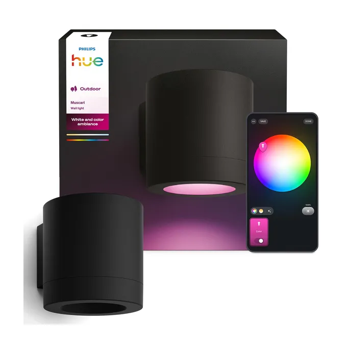 Philips Hue WACA Muscari Wandspot Rund schwarz