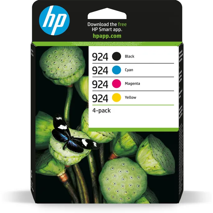 HP Original 924 Druckerpatrone 4er Pack CMYK (6C3Z1NE#LS1) für ca. 900 Seiten Instant Ink