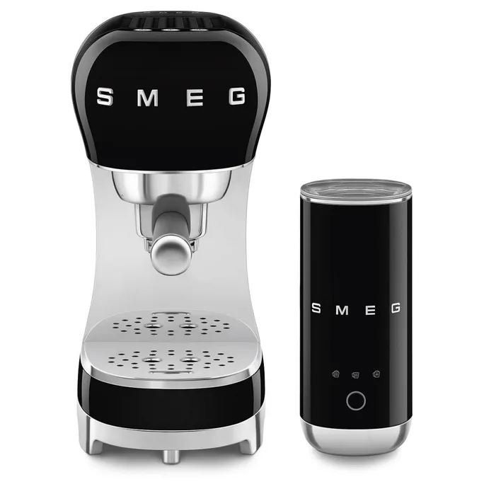 SMEG Kompakt-Bundle Siebträgermaschine 50s Style ECF00 + Milchaufschäumer MFF02 Schwarz
