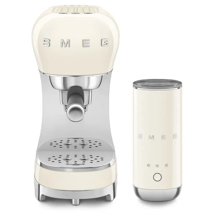 SMEG Kompakt-Bundle Siebträgermaschine 50s Style ECF00 + Milchaufschäumer MFF02 Creme