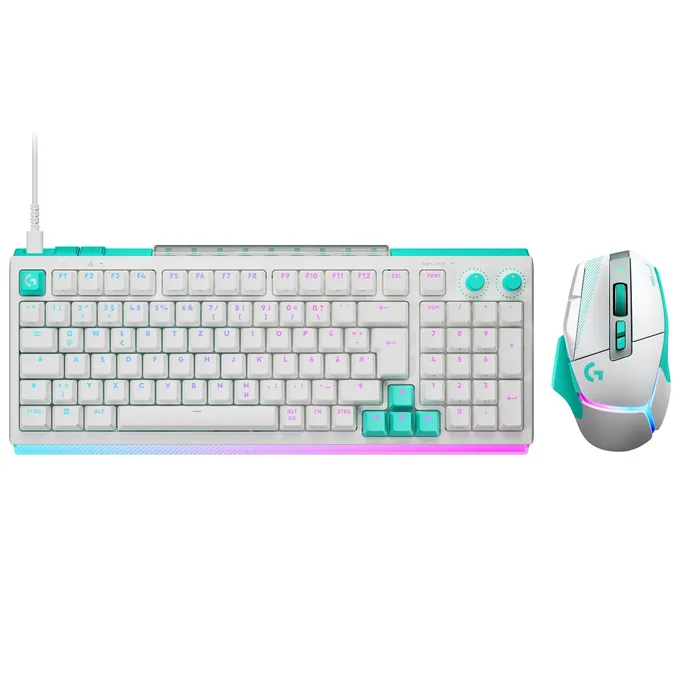 Logitech G Gaming Set G512 X 98 RGB Gaming-Tastatur & G502 X PLUS LIGHTSPEED Wireless Gaming-Maus – Esports Performance Set, Weiß-/ Mint