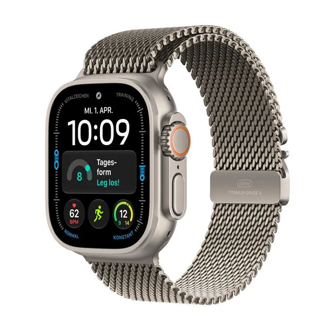 Apple Watch Ultra 4 GPS + Cellular 49mm Natural Titanium Gehäuse mit Natural Titanium Milanese Loop - S