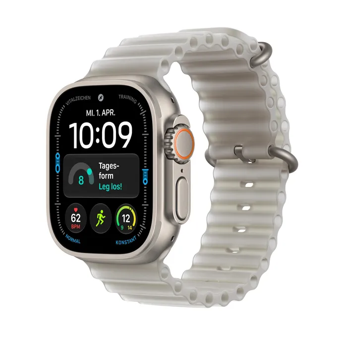 Apple Watch Ultra 4 GPS + Cellular 49mm Natural Titanium Gehäuse mit Translucent Grey Ocean Band
