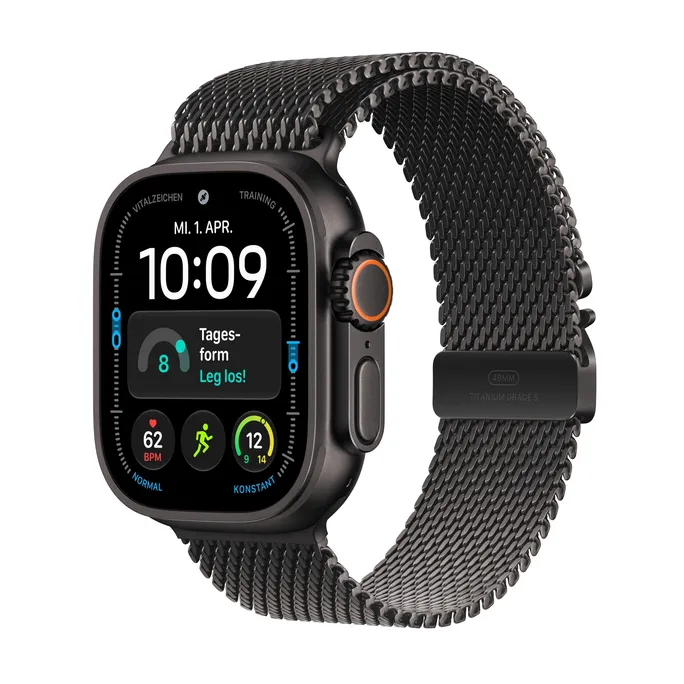 Apple Watch Ultra 4 GPS + Cellular 49mm Black Titanium Gehäuse mit Black Titanium Milanese Loop - L