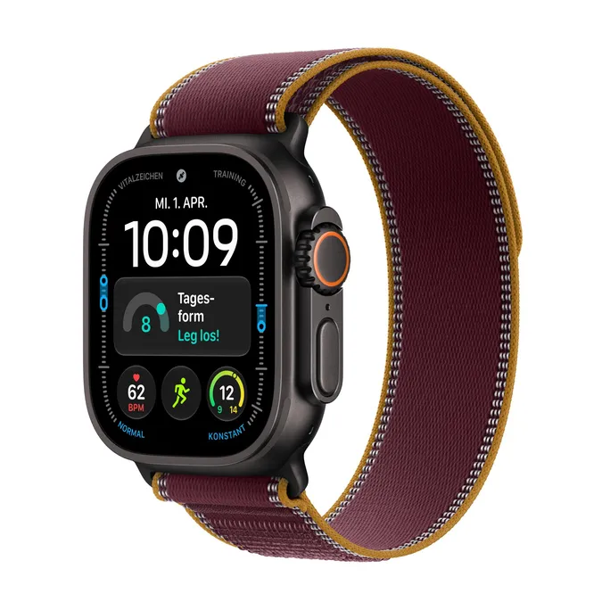 Apple Watch Ultra 4 GPS + Cellular 49mm Black Titanium Gehäuse mit Burgundy Trail Loop - M/L
