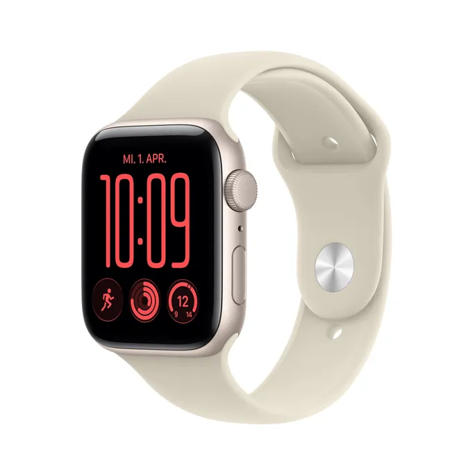 Apple Watch SE 3 GPS 44mm Starlight Aluminium Case with Sand Sport Band - M/L