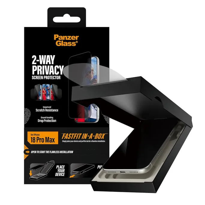 PanzerGlass 2-Way Privacy Displayschutzglas Ultra-Wide Fit FastFit IN-A-BOX Apple iPhone 18 Pro Max