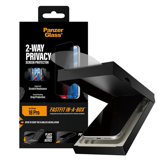 PanzerGlass 2-Way Privacy Displayschutzglas Ultra-Wide Fit FastFit IN-A-BOX Apple iPhone 18 Pro