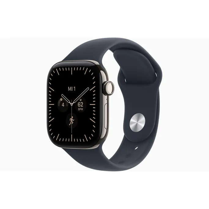 Apple Watch Series 12 GPS + Cellular 42mm Natural Titanium Case with Navy Blue Sport Band - M/L