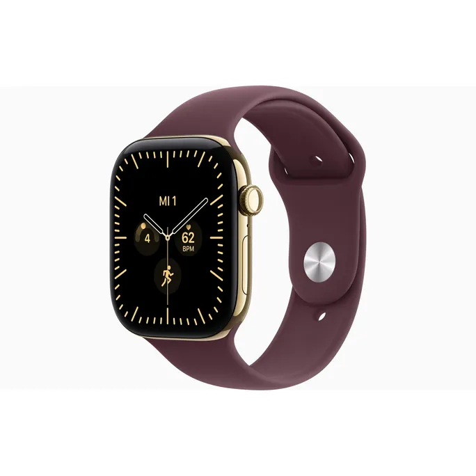 Apple Watch Series 12 GPS + Cellular 46mm Radiant Gold Titanium Case with Burgundy Sport Band - M/L