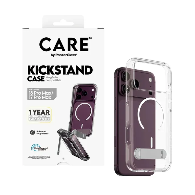 CARE by PanzerGlass Kickstand Case Transparent m. Weiss MagSafe iPhone 17/18 Pro Max